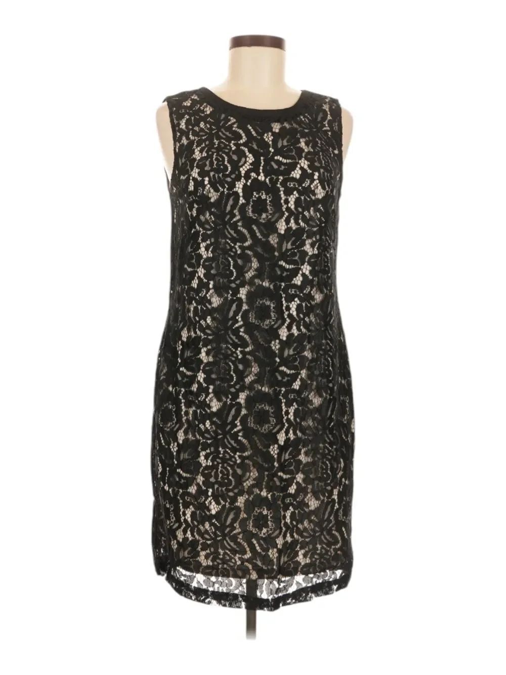 White HouseβBlack Market Black Lace Mini Dress with Nude Underlay
